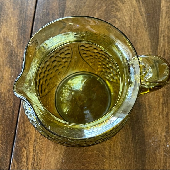 Vintage Avalos Mexican Handblown Floral & Fruit Small Amber/Green Glass Pitcher - Picture 2 of 16